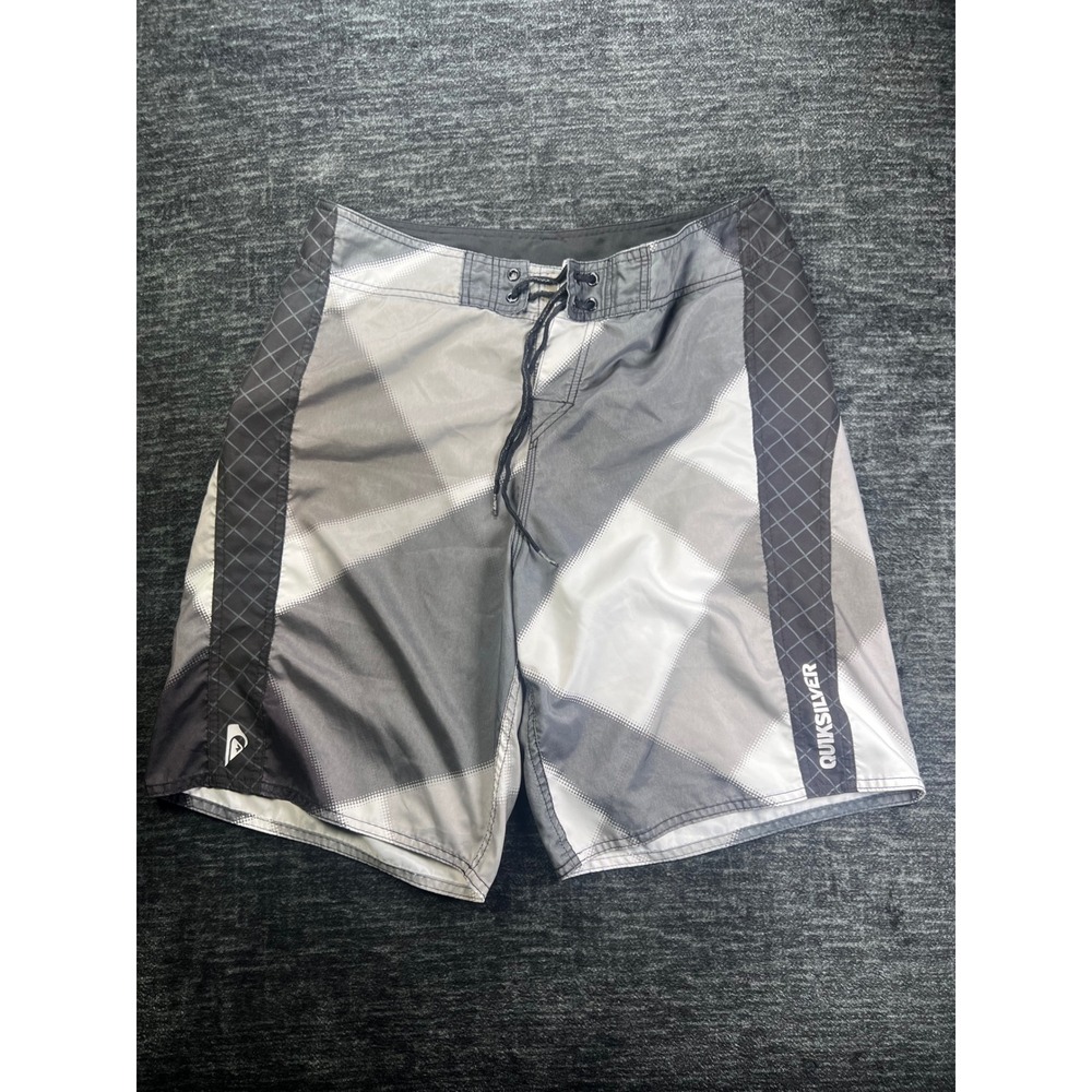 Quiksilver Board Shorts Mens 36 Grey Plaid Geometric Surf Swim Trunks